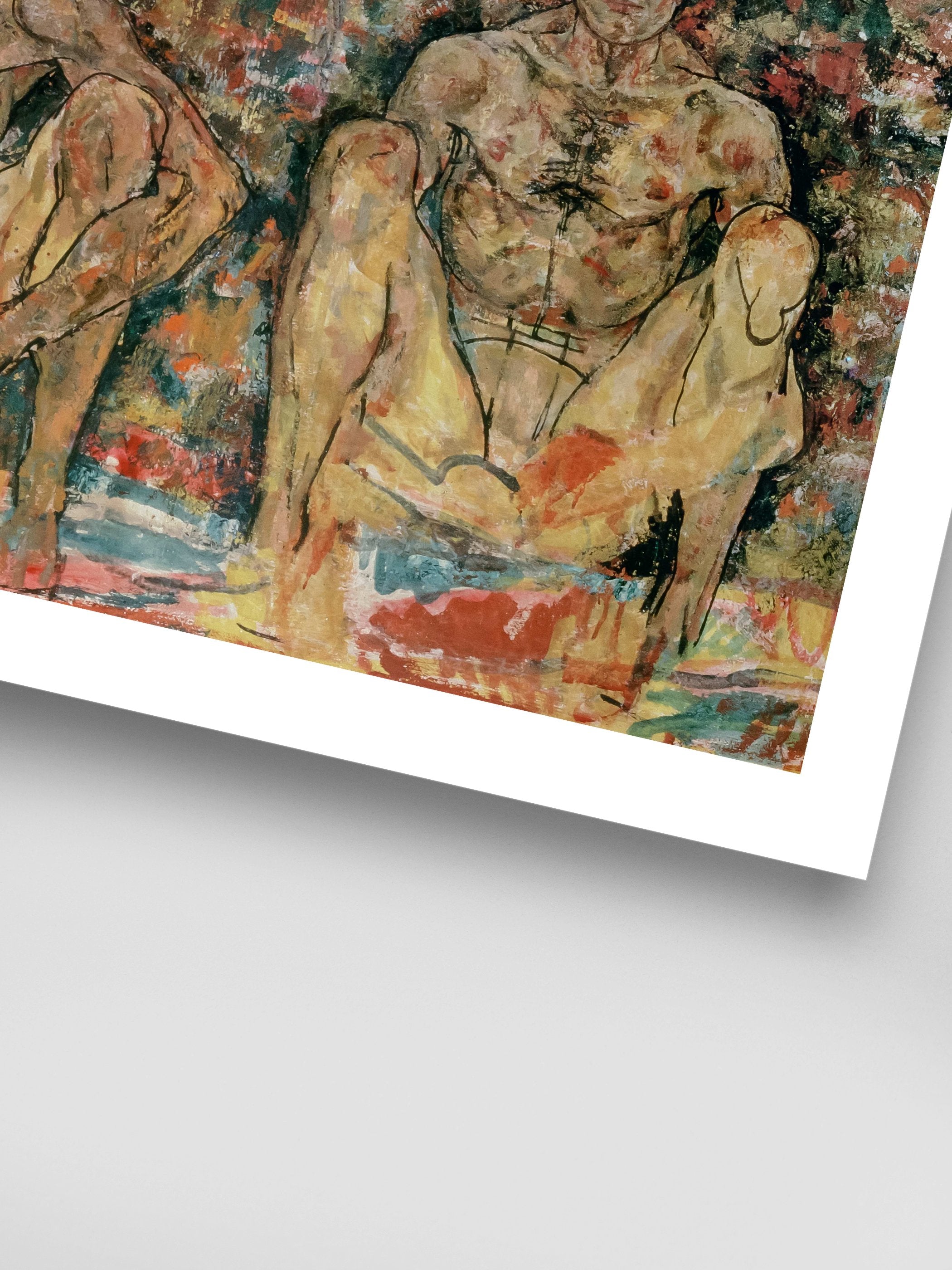 Egon Schiele - Hockendes Maennerpaar