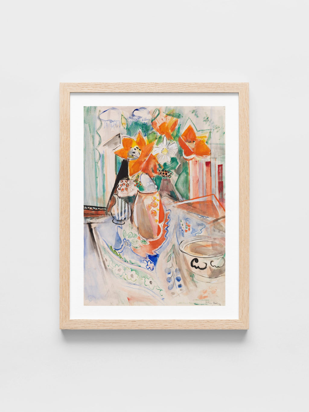 Oskar Moll - Blumenstillleben mit Schüssel und gestreiftem Krug