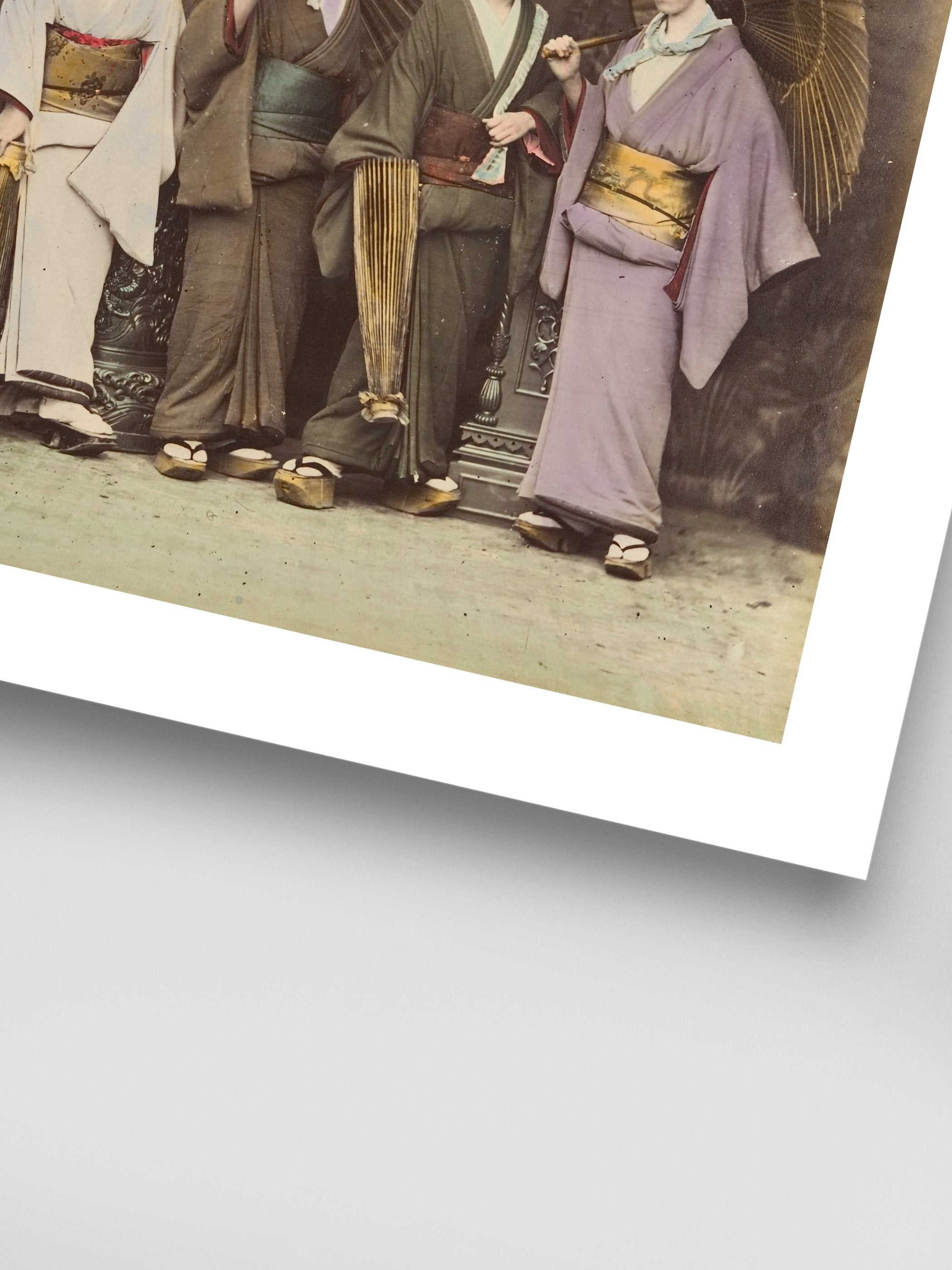 Five Japanese Women in Traditional Dress with Parasols
