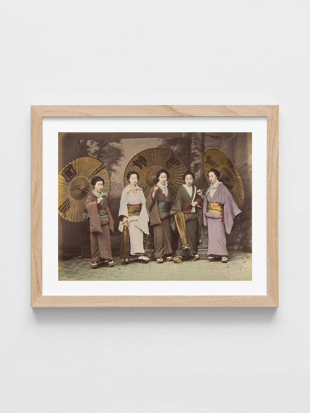 Five Japanese Women in Traditional Dress with Parasols