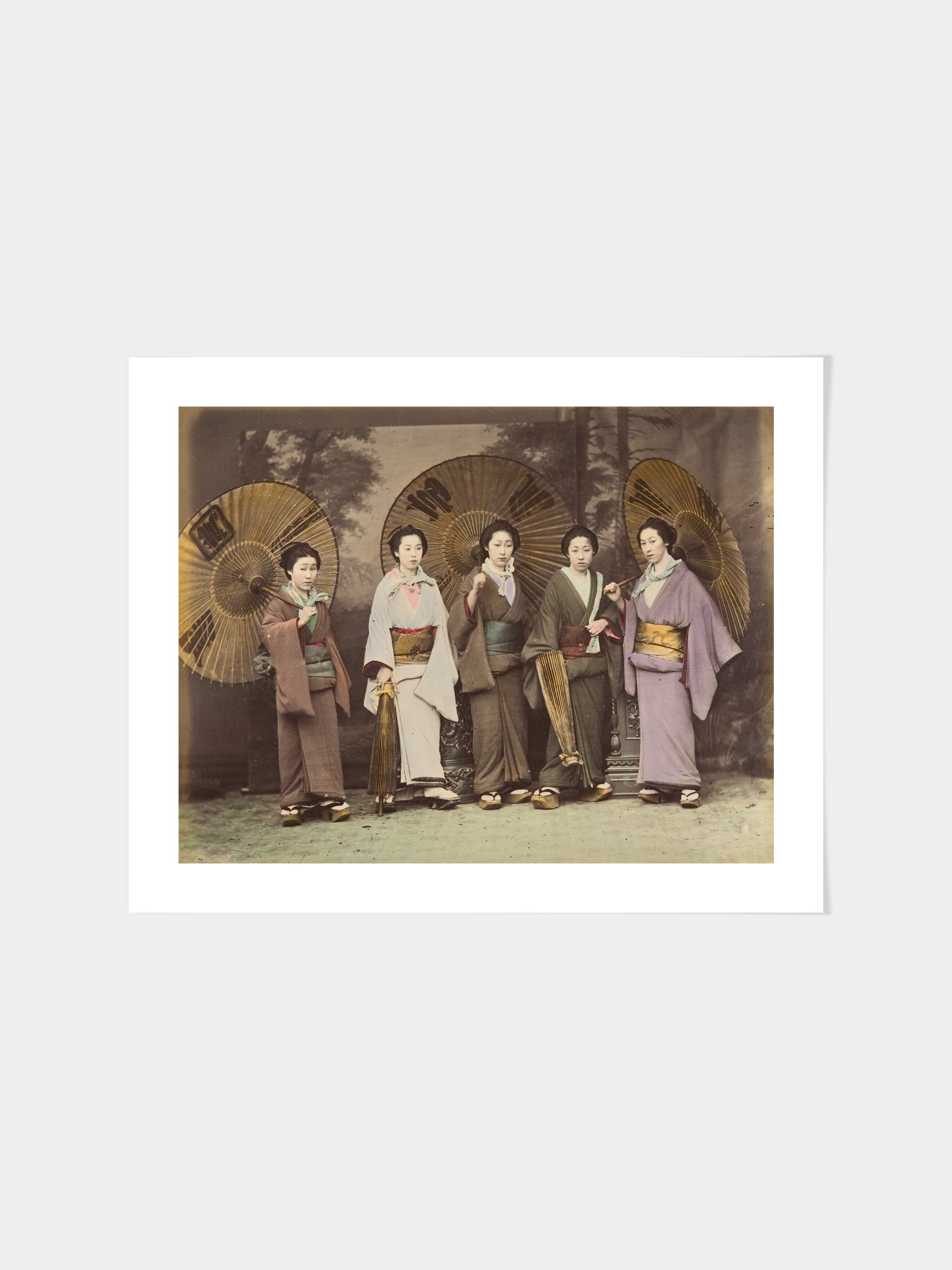 Five Japanese Women in Traditional Dress with Parasols