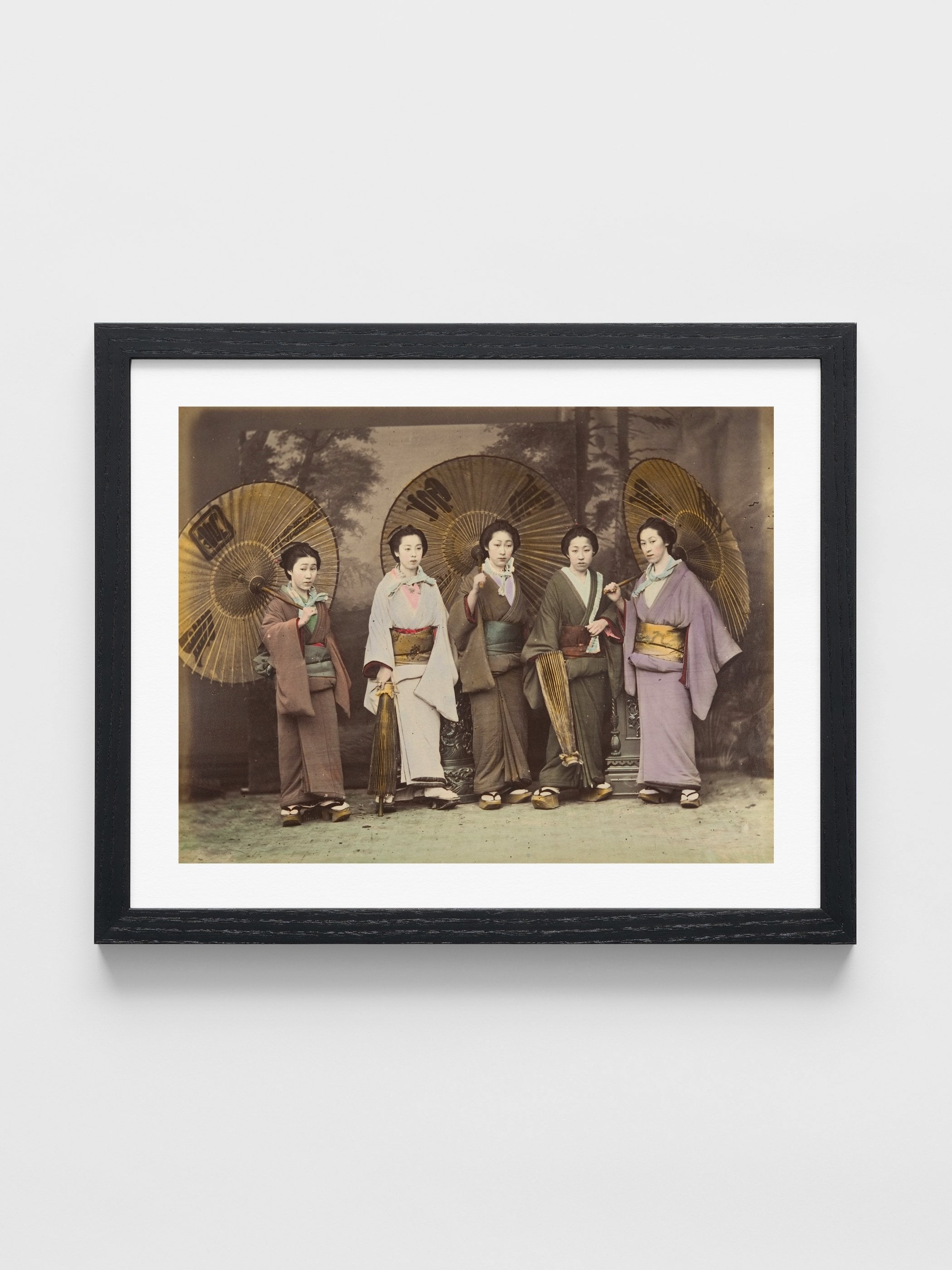 Five Japanese Women in Traditional Dress with Parasols