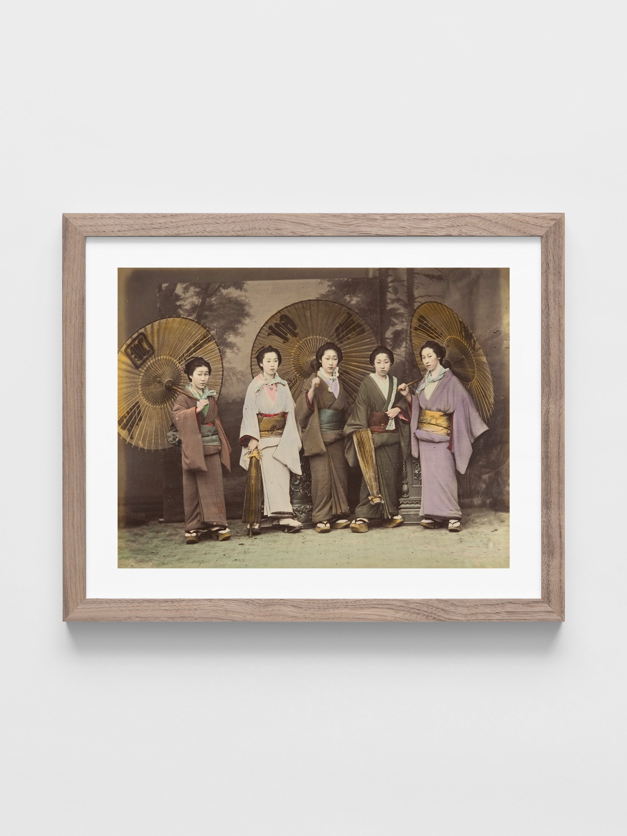 Five Japanese Women in Traditional Dress with Parasols