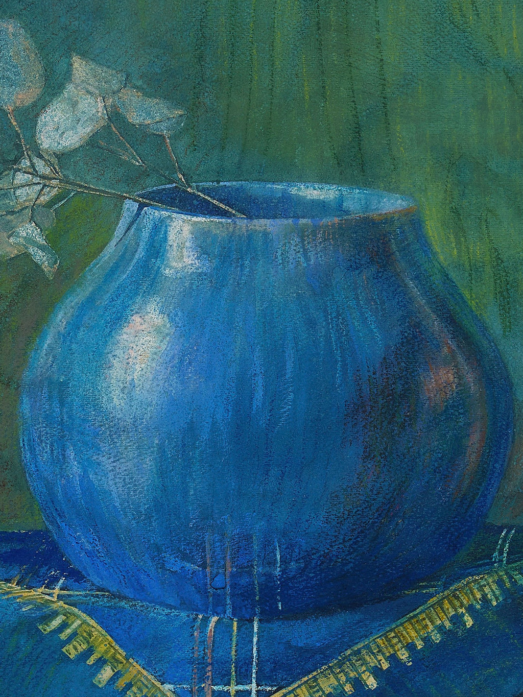 Still Life of a Moneyplant Branch in Blue Vase