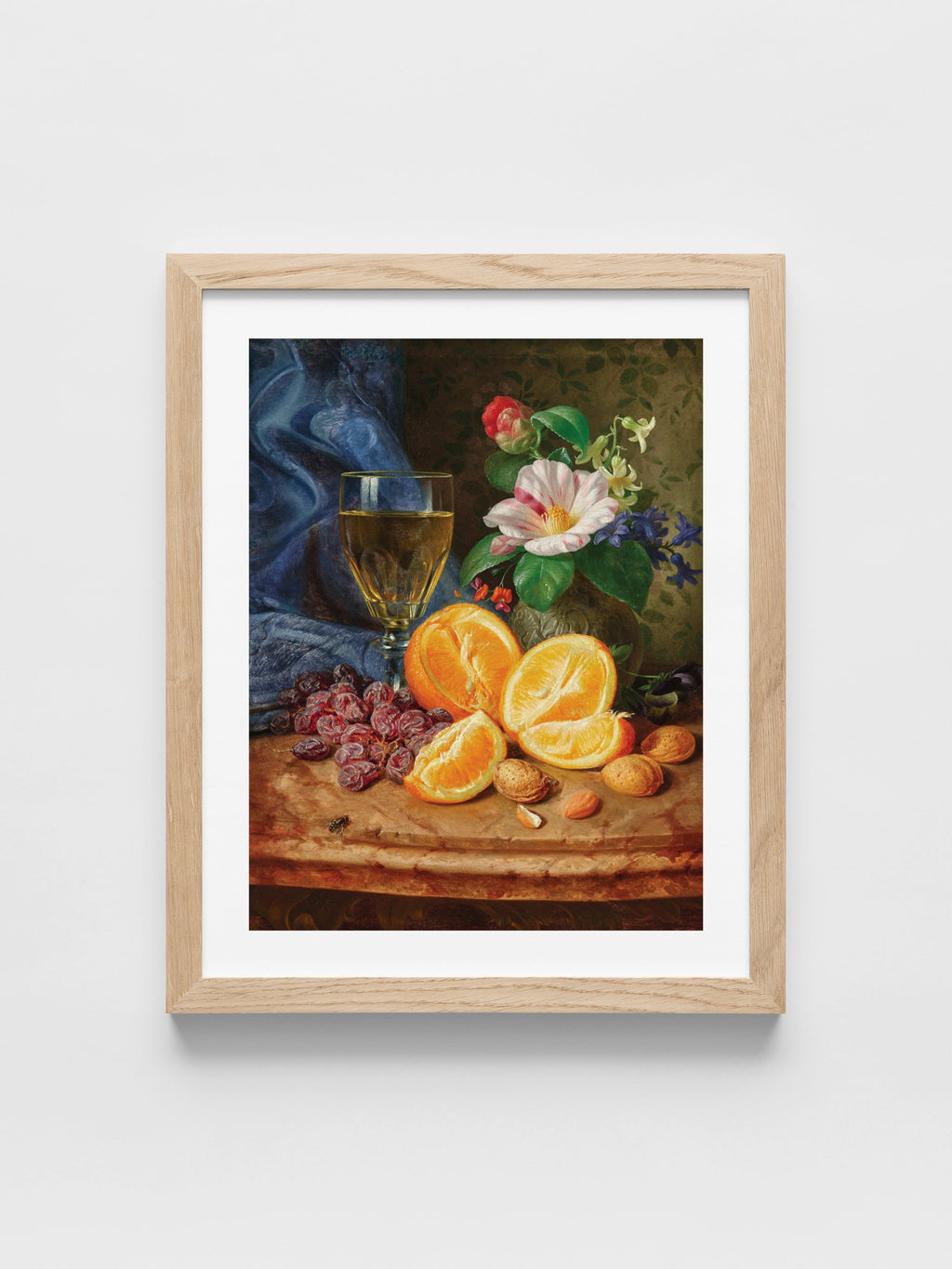 Josef Lauer - Still Life with Oranges, a Wine Glass and Camellias in a Vase