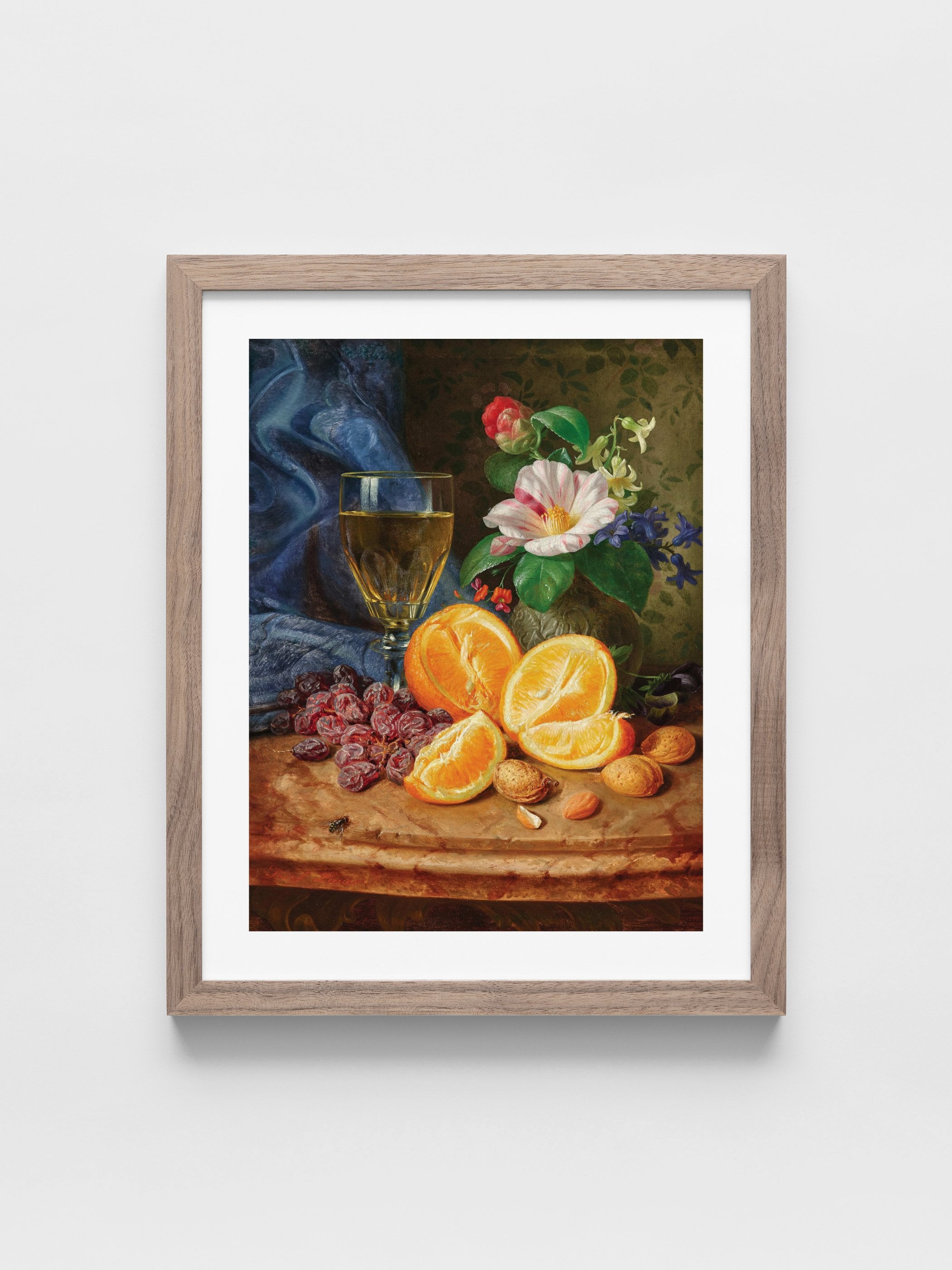 Josef Lauer - Still Life with Oranges, a Wine Glass and Camellias in a Vase