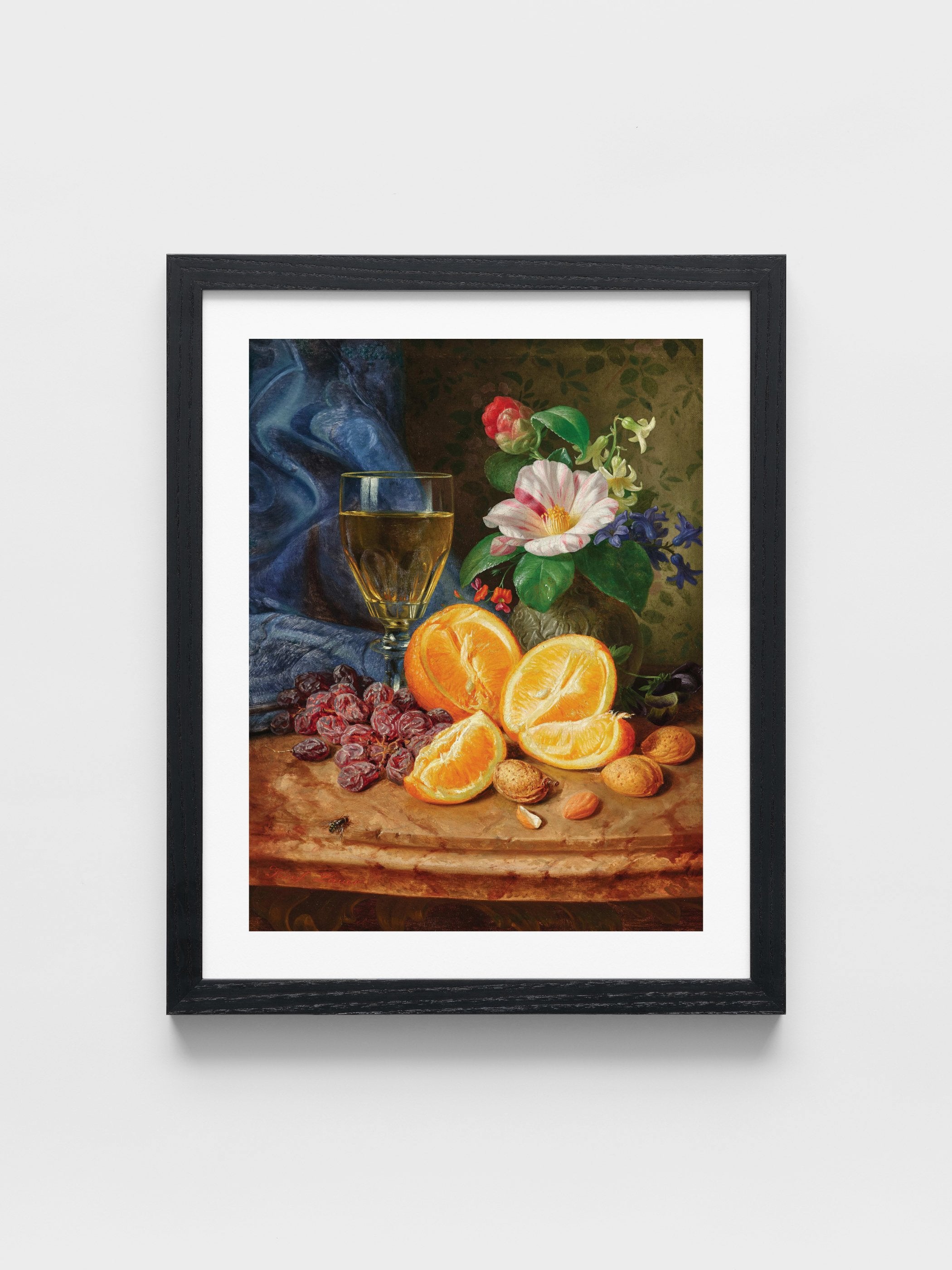 Josef Lauer - Still Life with Oranges, a Wine Glass and Camellias in a Vase