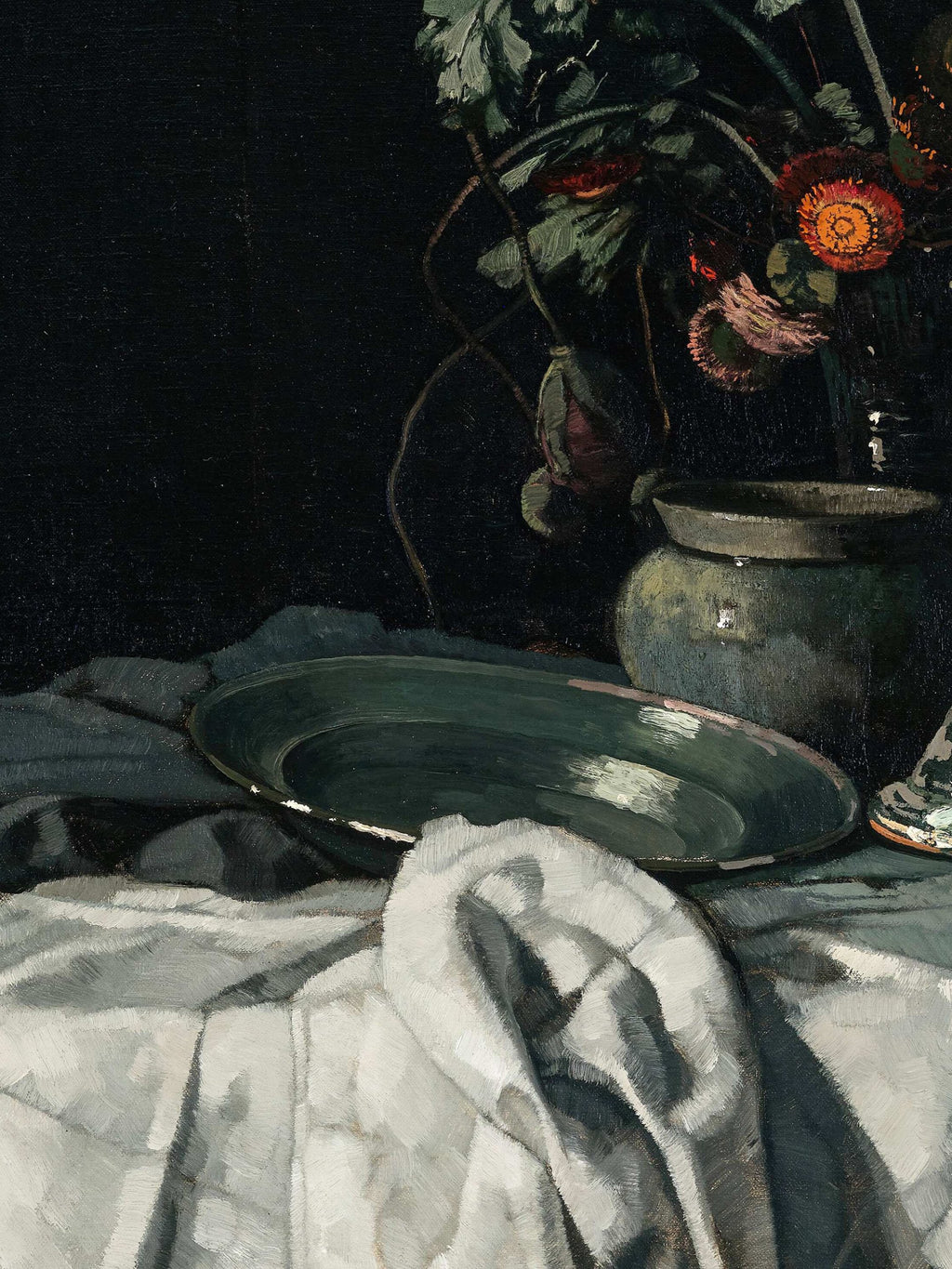 Josef Stoitzner - Still life with a white tablecloth and a silver candlestick