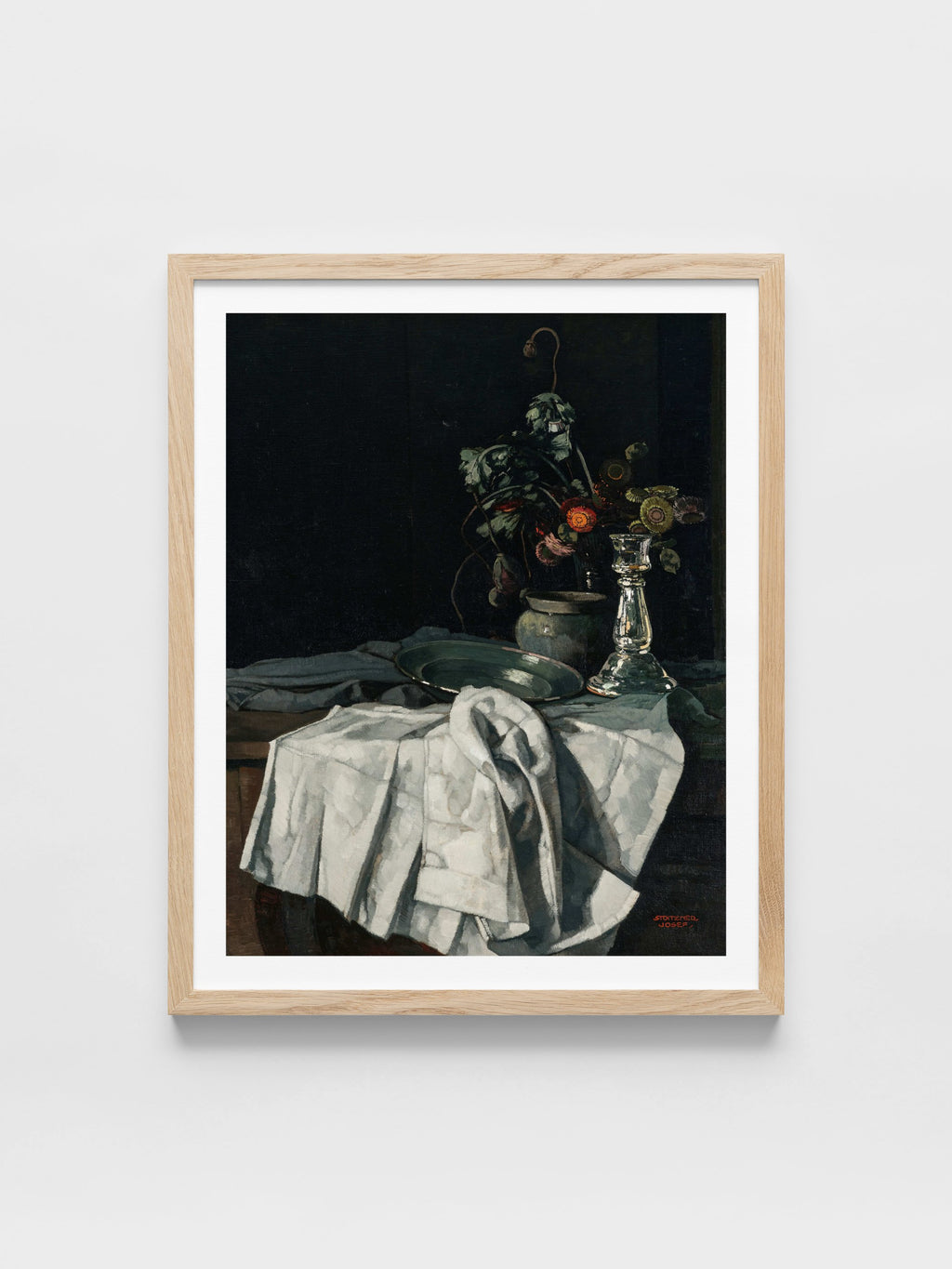 Josef Stoitzner - Still life with a white tablecloth and a silver candlestick