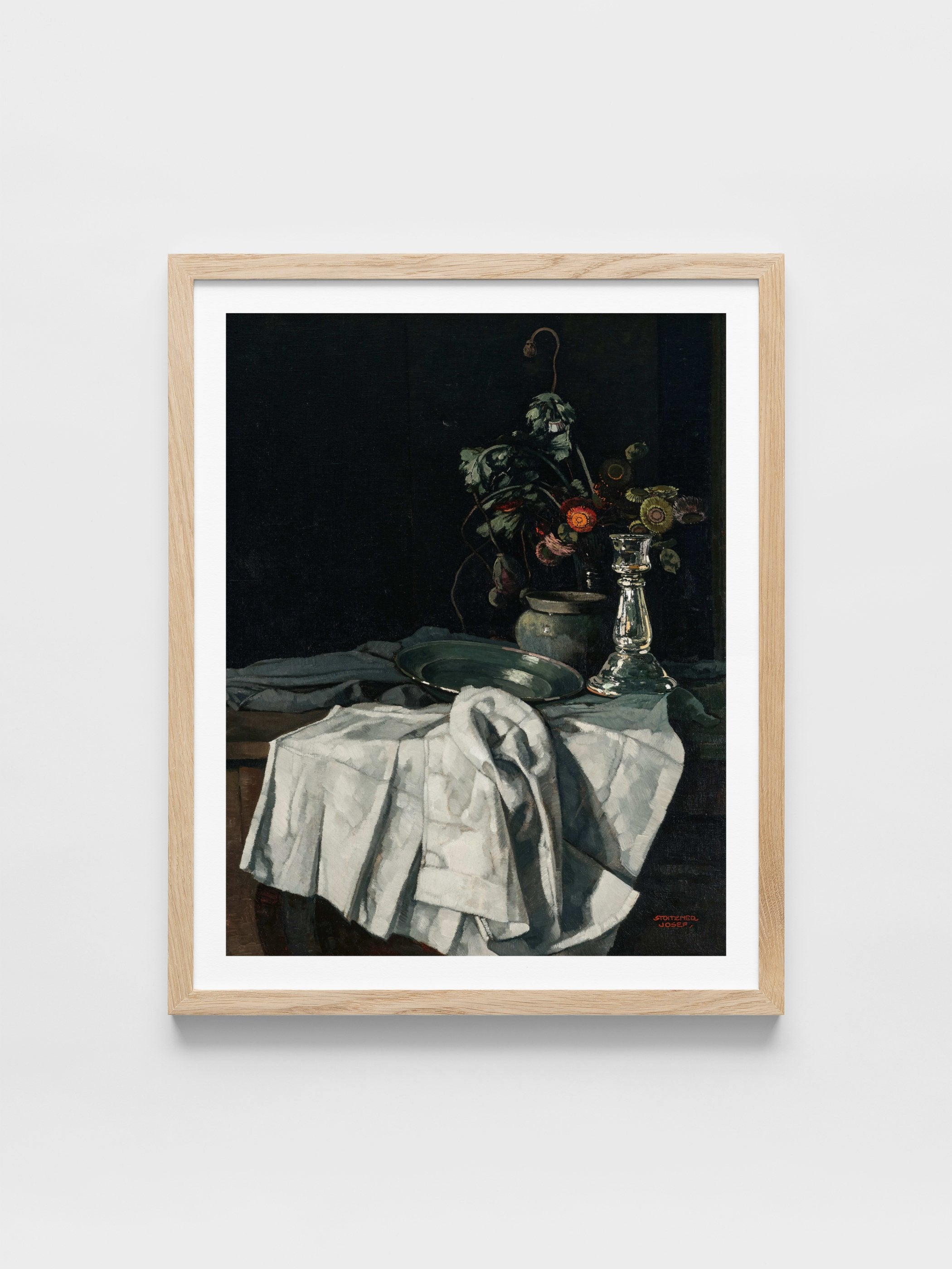 Josef Stoitzner - Still life with a white tablecloth and a silver candlestick