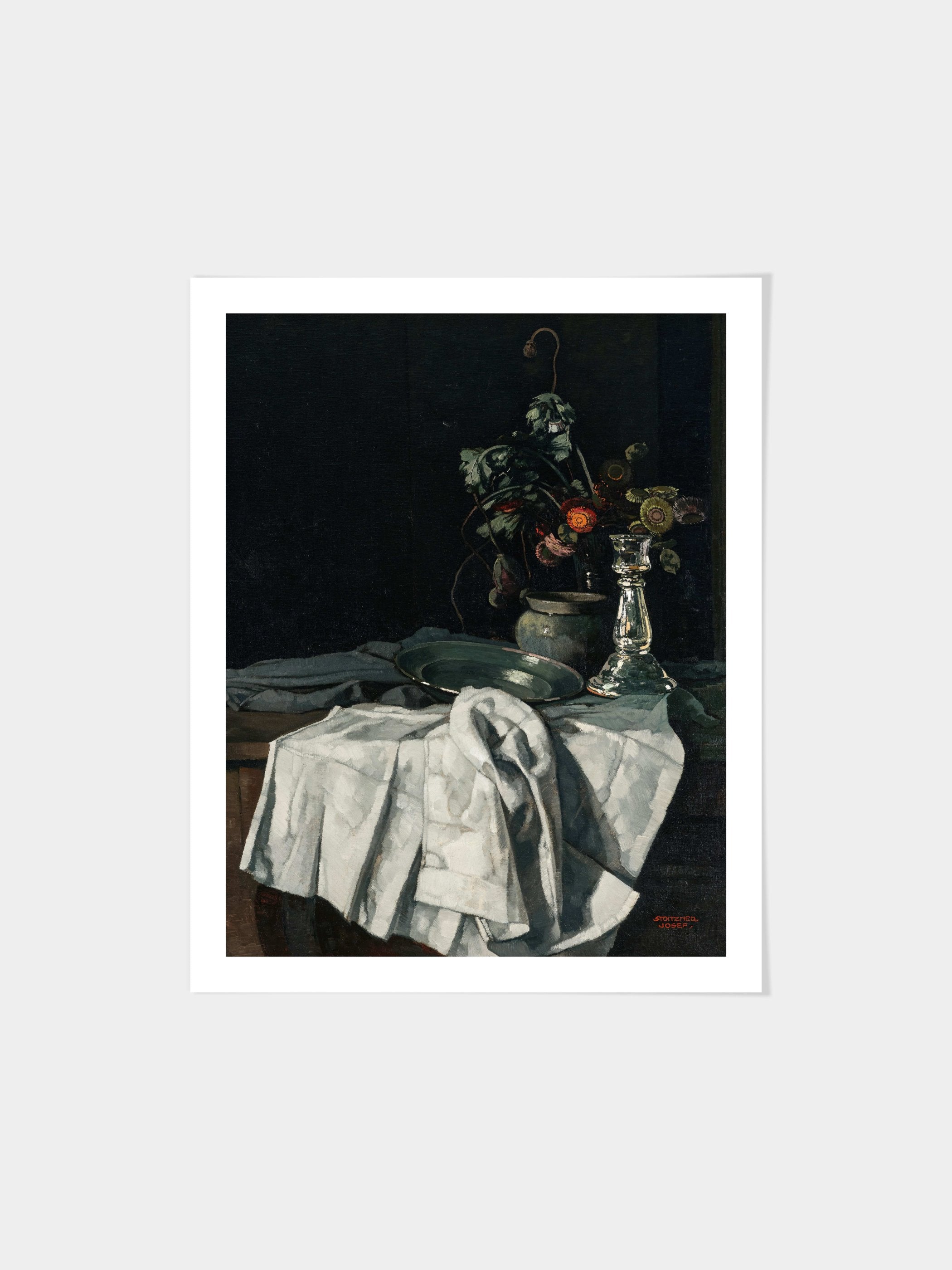 Josef Stoitzner - Still life with a white tablecloth and a silver candlestick