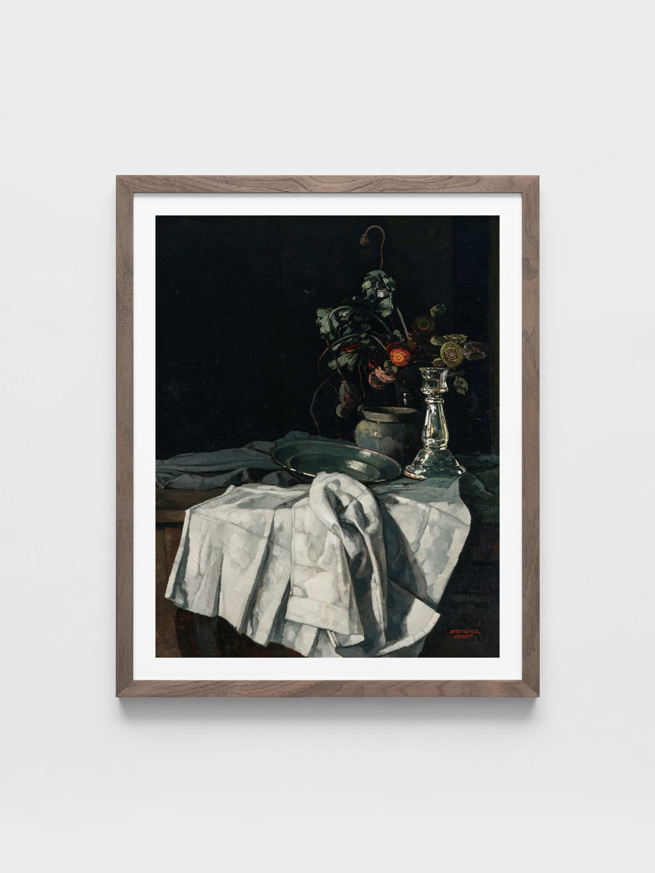 Josef Stoitzner - Still life with a white tablecloth and a silver candlestick