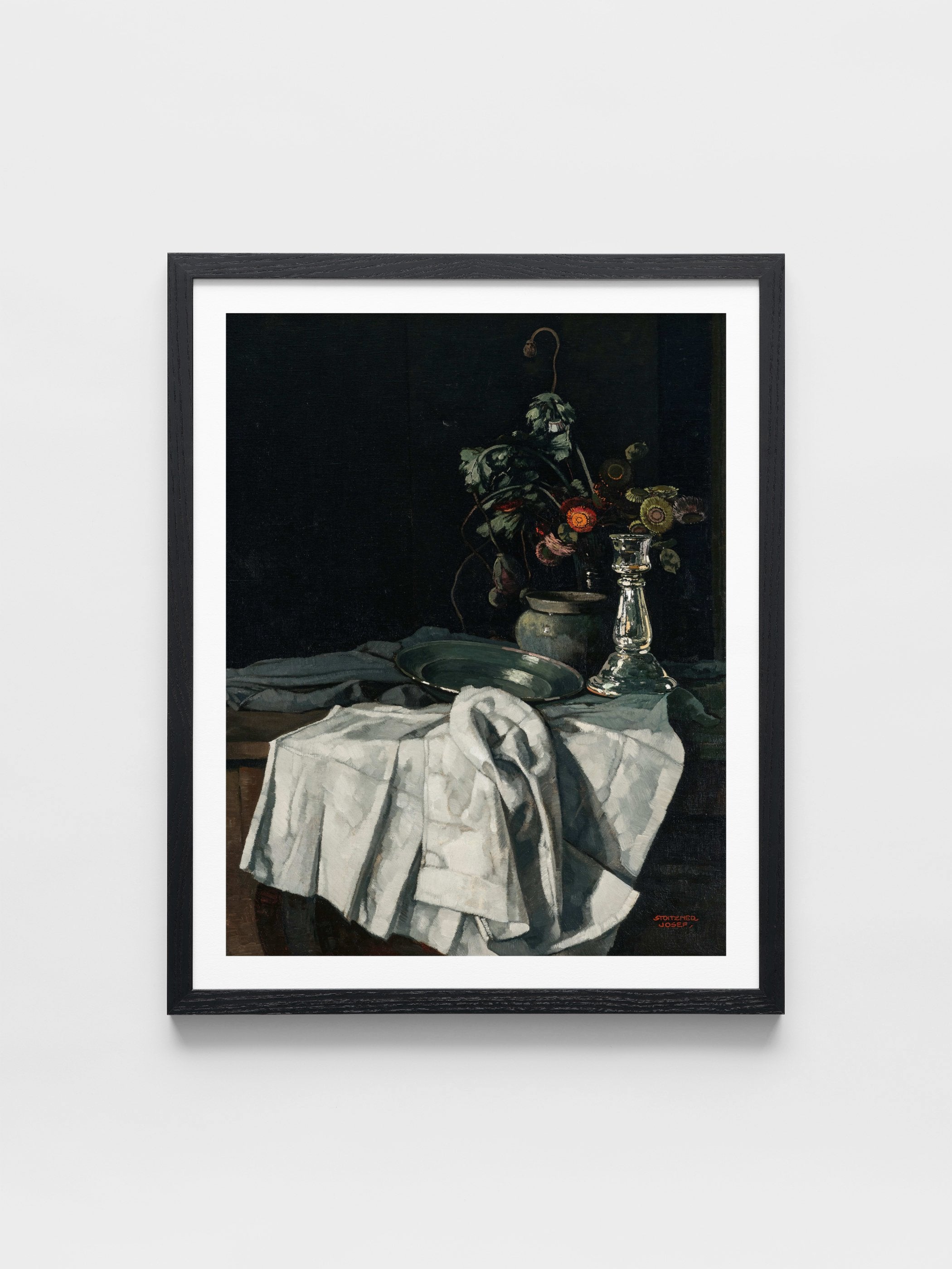 Josef Stoitzner - Still life with a white tablecloth and a silver candlestick