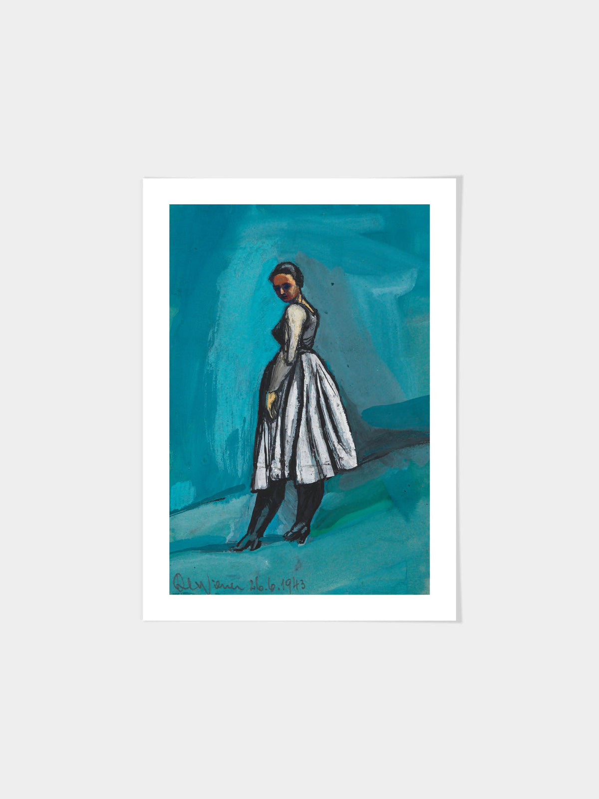 Ohne Titel (Frau in weißschwarzem Kleid)