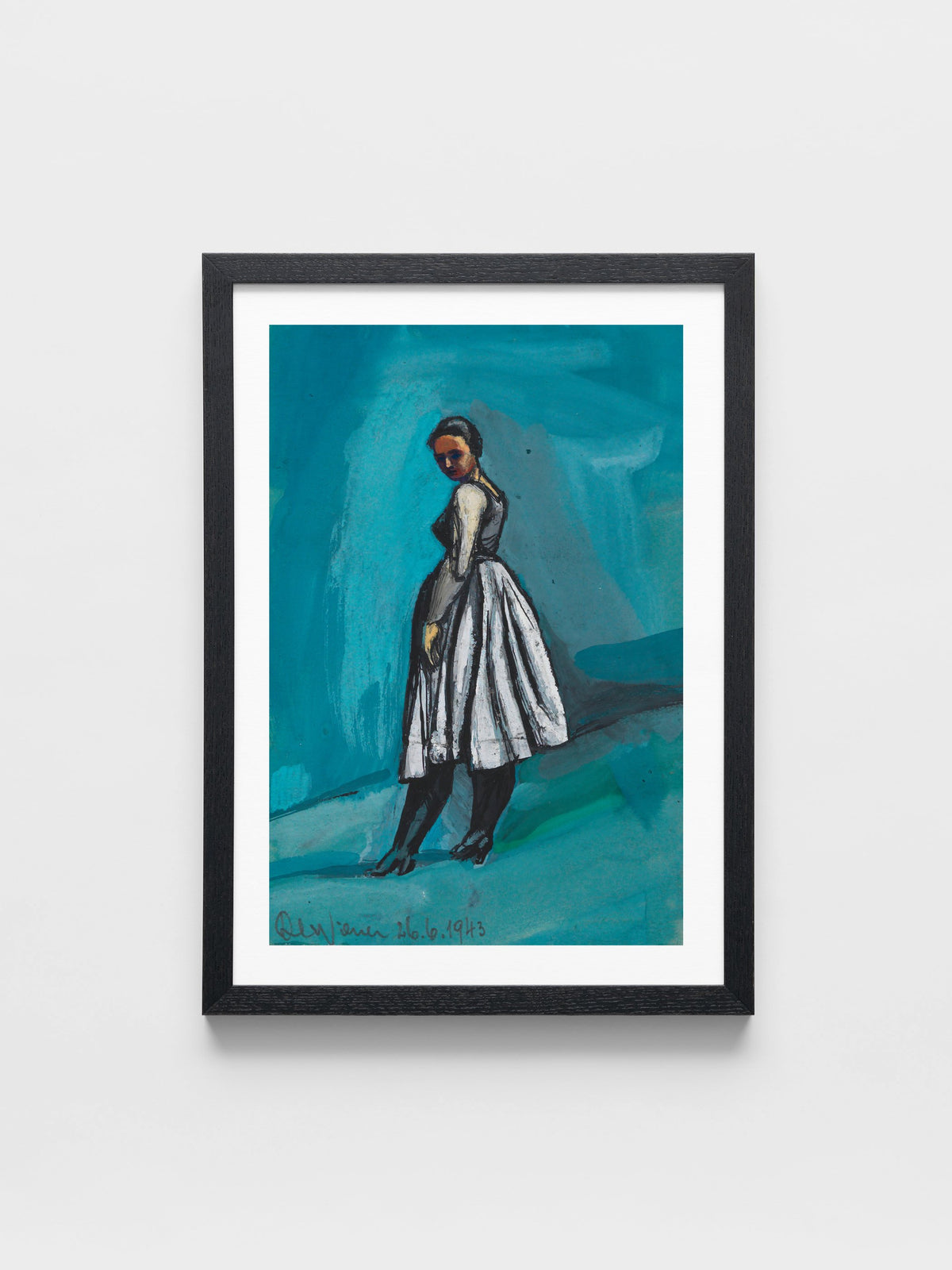 Ohne Titel (Frau in weißschwarzem Kleid)