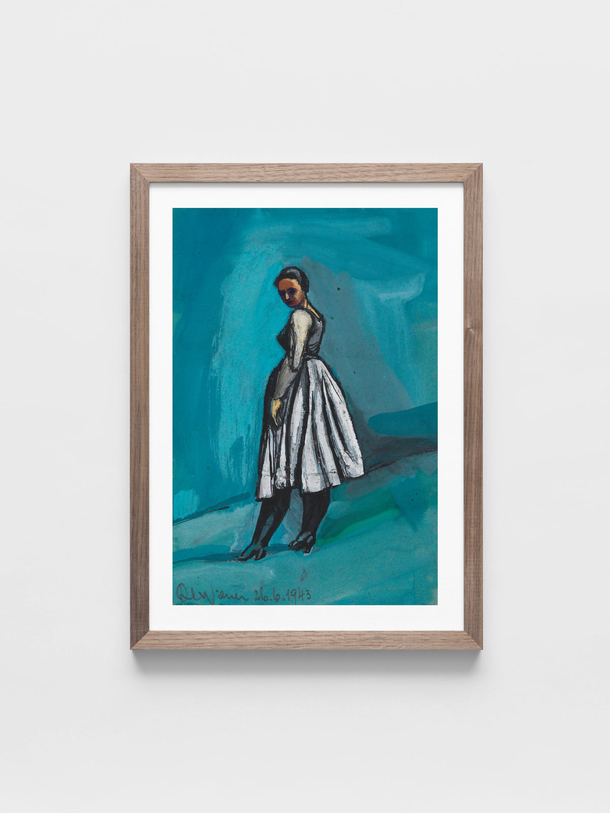 Ohne Titel (Frau in weißschwarzem Kleid)