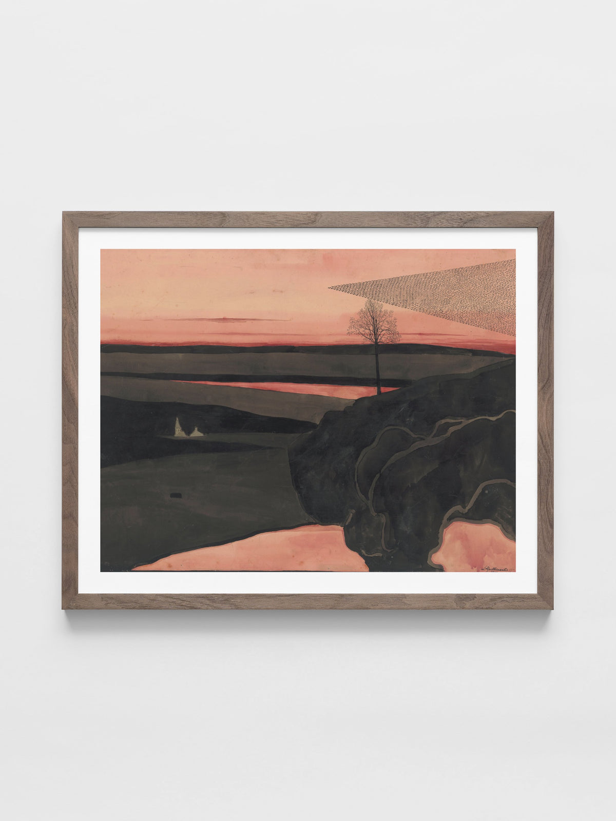 Landscape under a Red Evening Glow with Migratory Birds