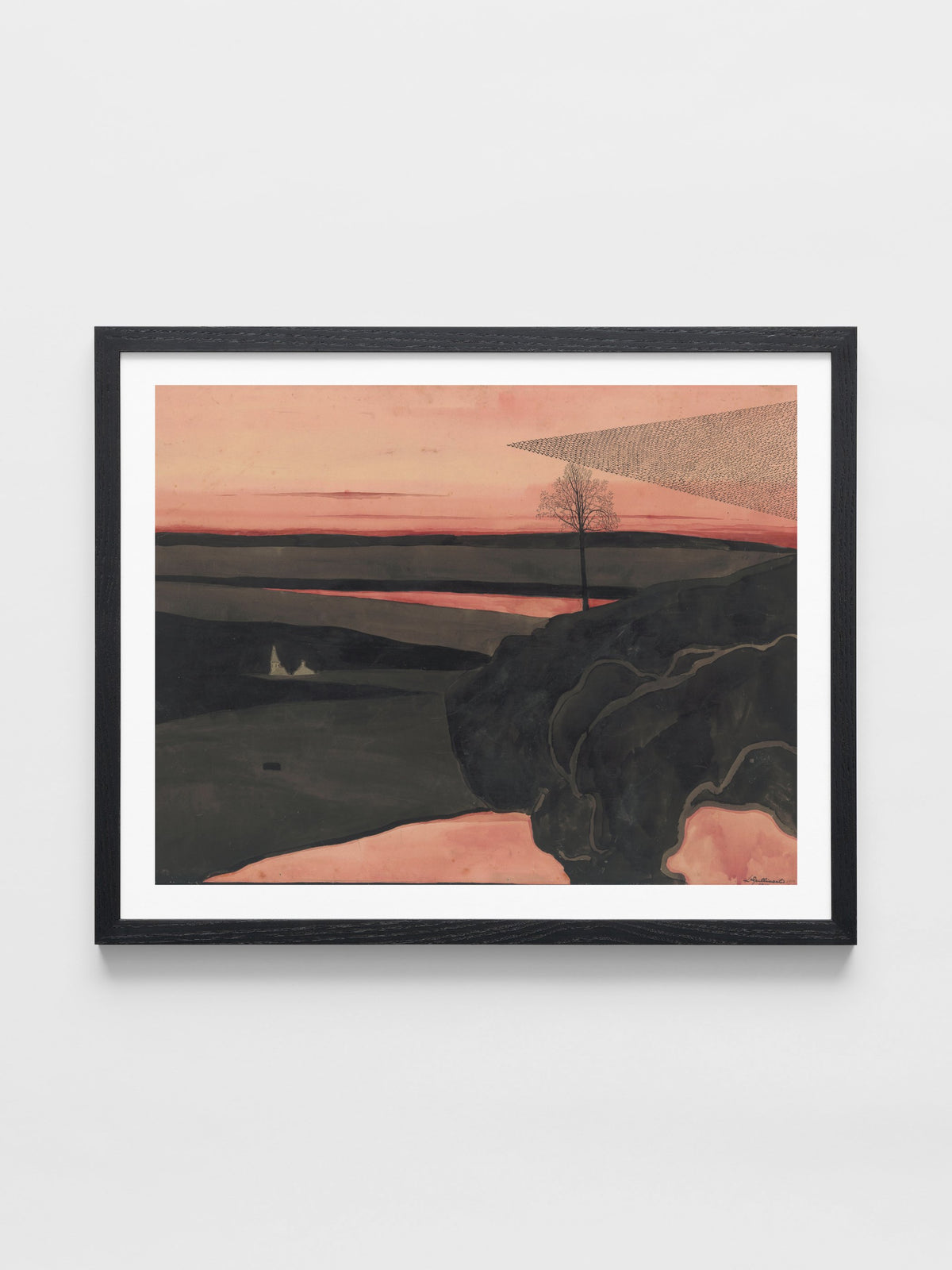 Landscape under a Red Evening Glow with Migratory Birds